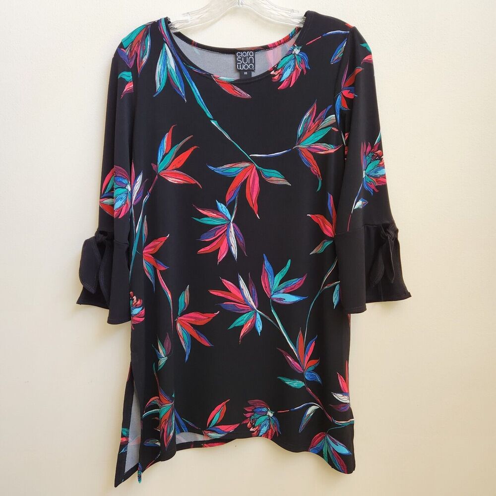 Clara Sun Woo Tunic Women's XS Black Floral Knit Whimsigoth Dark Romantic Artsy
